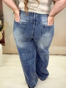 Hourglow Blugi boyfriend casual cu picior drept de mărime Plus