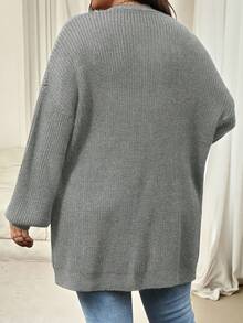 Vionelle 大码简约纯色纹理开衫，适合冬季 - 淺灰色 - 查看 2