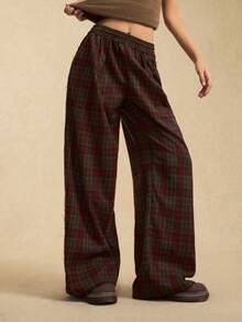 Easelle 格纹长裤拉绒秋冬复古 - 彩色 - 查看 5