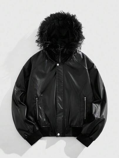 Street Life Men's Fashionable Hooded Jacket With Fur Collar, Fall