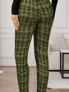 SHEIN Clasi Women's Fashionable Commuter Plaid Pearl Button Slim Fit Pants - Army Green - View 7