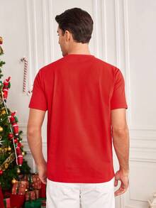 Manfinity RelaxMax Men's Christmas Letter Embroidery Short Sleeve T-Shirt - Red - View 3