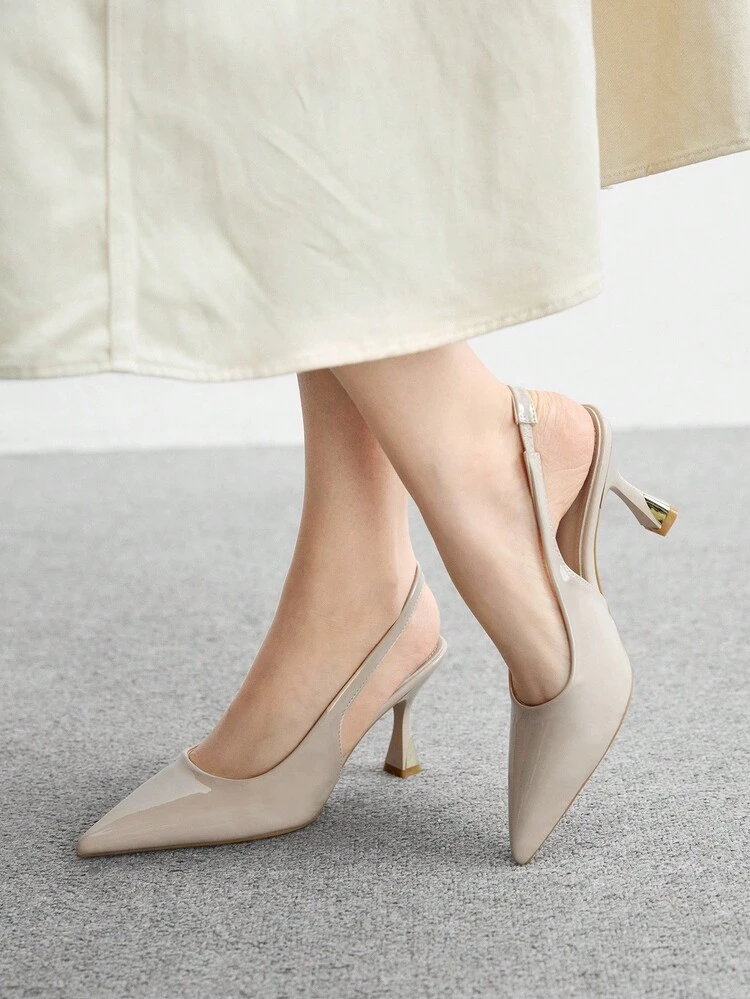 CUCCOO BIZCHIC Pointed Toe Stiletto Heel Backless Apricot Sexy Fashion Commuter Office Lady Versatile Women High Heel Pumps For Christmas Spring Shoes