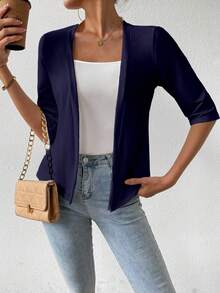 EMERY ROSE Women's Casual Solid Color Regular Jacket, Summer - Navy Blue - View 3