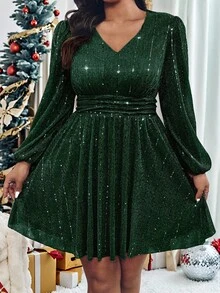 Roveilla 圣诞节大码优雅亮片派对礼服 - 綠色 - 查看 4