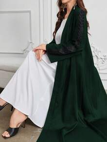 Al Najma 2025 Spring/Summer New Solid Color Long Sleeve Loose Rhinestone Abaya For Women - Dark Green - View 1