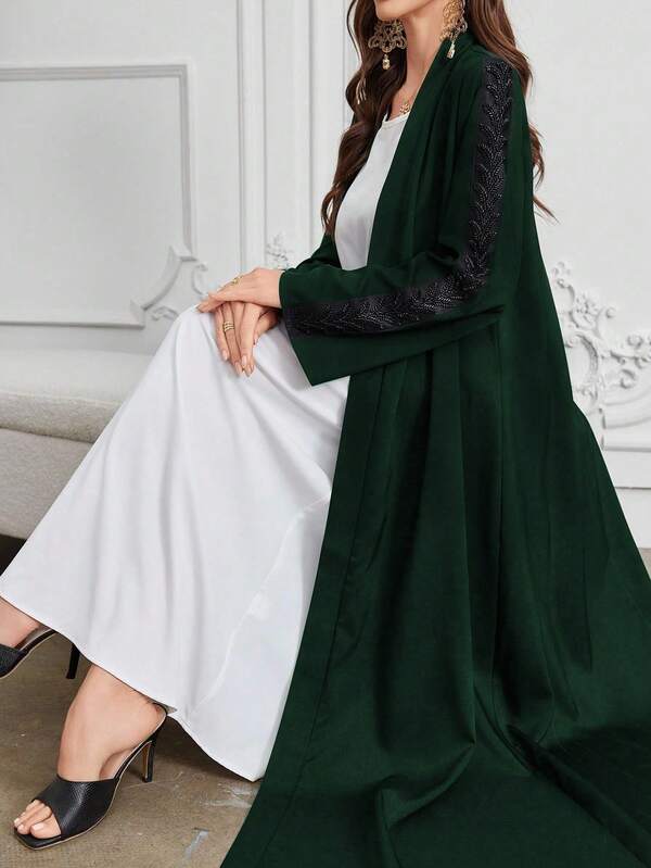 Al Najma Abaya de manga larga suelta con rhinestones de unicolor, nueva colección primavera/verano 2025 para mujeres