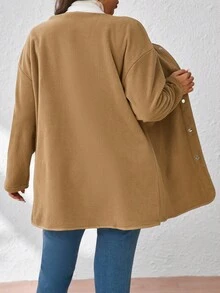 EMERY ROSE Jaket Kasual Wanita Ukuran Besar Warna Polos, Musim Gugur/Musim Dingin - Coklat - View 2