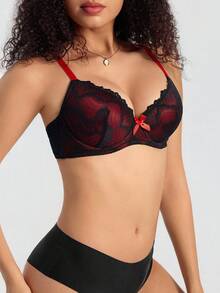 SHEIN 1 Peça Sutiã Sem Arame Sexy de Renda Transparente Simples com Sustentação e Elevação para Busto Pequeno - Multicolorido - Visão 5