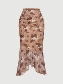 SHEIN MOD 棕色扎染花卉印花背心鱼尾裙两件套，舞会套装，邮轮女装，衣服，90年代服装，秋季套装，韩式时尚，伴娘套装，晚装，生日女装，返校节，荷叶边套装，文艺复兴 - 彩色 - 查看 7