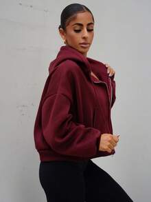 SAYEHFBABY Double Zip Through Hoodie Casual, Airport Back To School Fall Autumn - Burgundy - View 4