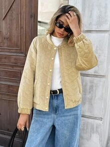 Chiquease Vintage Casual Warm Plaid Padded Coat For Women, Loose Fit, Versatile, Autumn/Winter - Khaki - View 4