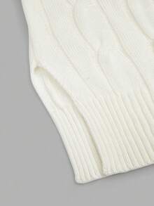 Sweetra Plus Size Women Cable Knit Side Slit Sweater Dress, Autumn/Winter - Black and White - View 3