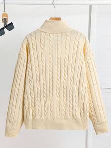 SHEIN Teens Boys' Casual Comfortable Versatile Solid Color Turndown Collar Half Zip Front Sweater