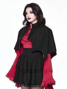 ROMWE Goth 女式哥特式黑色蝙蝠翼不对称下摆披肩 - 黑色 - 查看 4