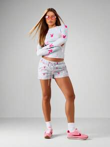 Missguided x Playboy Áo thun dài tay cổ tròn in hình thỏ thời trang thu đông cho nữ - Xám - Xem 4