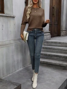 EMERY ROSE Elegante suéter de punto acanalado - Café integral - Ver 3