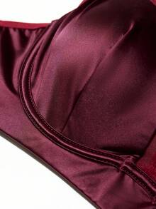 1pc Women's Mesh Patchwork Comfortable Underwire Bra - Burgundy - View 9