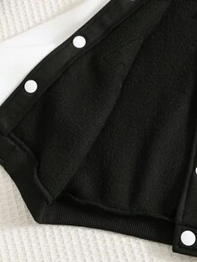 SHEIN 2件套婴儿/男婴/女婴加厚抓绒撞色棒球外套套装，适合秋冬季、节日、街头服饰、运动服、慢跑裤、圣诞派对等场合。 - 黑與白 - 查看 7