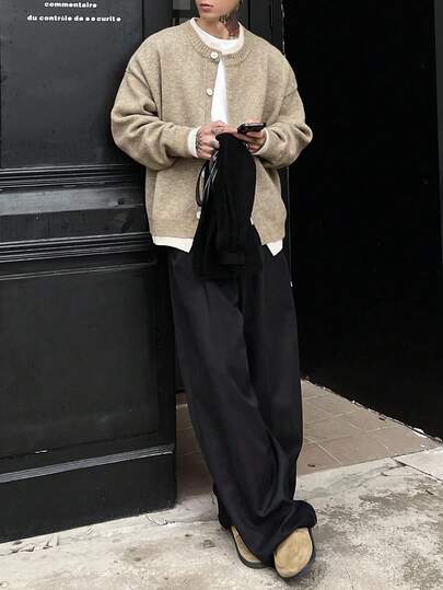 DAZY Áo khoác cardigan nam màu trắng tương phản, mùa thu, phong cách Grunge