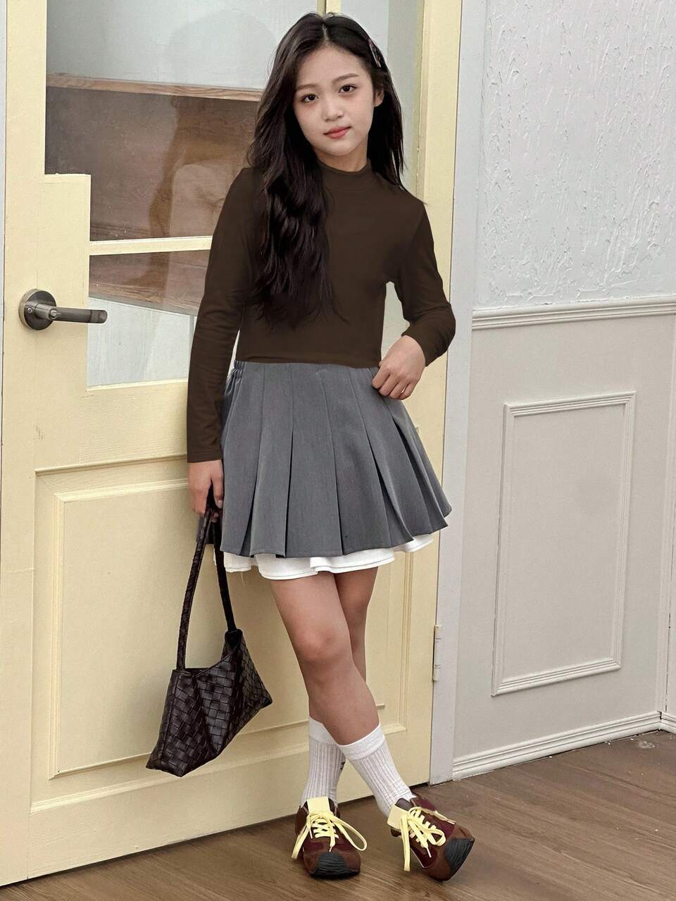 Tween Girl Turtleneck Thermal Lined Fitted T-Shirt, Versatile For Fall Long Sleeve Tops Girl