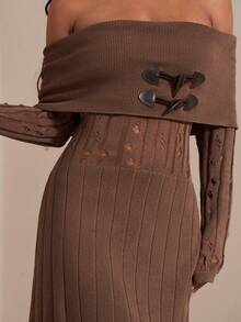 Opulessa Robe en tricot à épaules dénudées de couleur unie et ajourée pour femmes