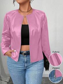 SHEIN PETITE CURVE Plus Size Women's Classic Versatile PU Leather Jacket, Petite Series