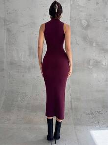 Firerie Women's Burgundy Vintage French Fitted Knit Dress And Cardigan Two Pieces Set, Dress And Cardigan Sweater Suit, Elegant Commuter Women's Outfit, Autumn/Winter Clothing, Graceful, Commuter,Cozy Fall And Winter Clothes For Women,New Year Clothes