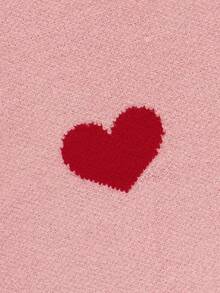 SHEIN Young Girl Pink Heart Pattern Sweater, Autumn Fairy Holiday Party Young Girls Oversized Loose Fit Knit Jumper, Girls' Autumn/Winter Warm Knitted Long Sleeves - Pink - View 4