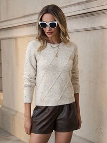 Solivie Autumn  Women's Casual Pullover Sweater, Autumn/Winter Winter Clothes For Women Apricot Sweater Contains Wool Pearl Sweater Apricot Pullover Autumn Base Outer Wear