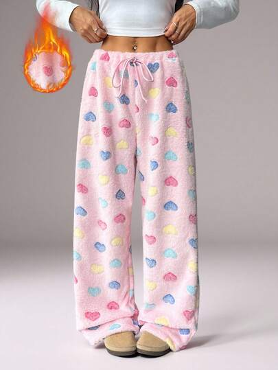 TRNVIE Christmas New Plush Print Comfortable Women Loose Straight Leg Pants