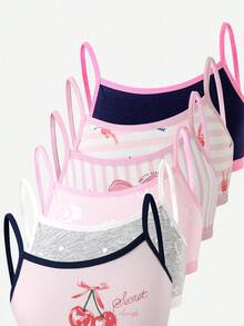 6pcs Girls' Comfortable Soft Cute Hip Hop Love Star Heart Cherry Bow Print Cotton Camisole Vest - Multicolor - View 4