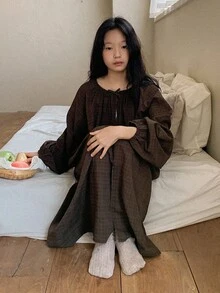 DAZY 青少年女孩编织圆领睡袍家居服 - 棕色 - 查看 7