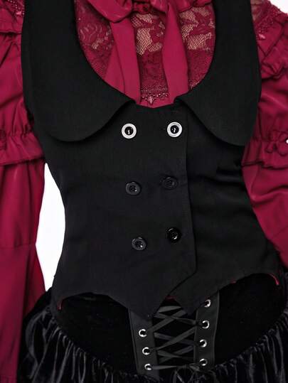 Goth Gilet asymétrique à manches de chauve-souris noir et rouge pour femmes