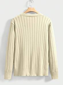 Calvornis Men's Casual Ribbed Knit Button-Front Cardigan, Autumn/Winter - Beige - View 2