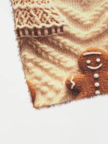 EMERY ROSE Plus Size Women's Christmas Gingerbread Man Knit Top - 3D Printed Mascot Graphic, Holiday Sweater - Apricot - View 6