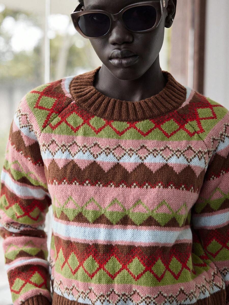 Lumivelle Suéter corto de parchwork multicolor, otoño/invierno - Multicolor - Ver 1