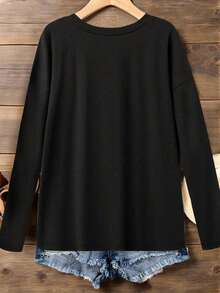 EMERY ROSE Women's V-Neck Loose Casual Versatile Best-Selling Plus Size T-Shirt, Summer/Autumn