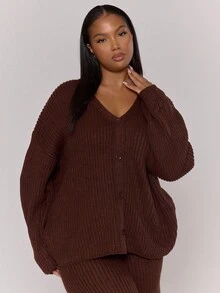 MUSERA Cardigan en tricot à encolure en V avec boutons, grande taille, décontracté et confortable pour tous les jours, mignon, élégant pour les soirées, printemps, Saint-Valentin - Tabac - Voir 1