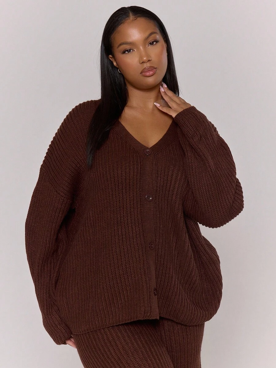 MUSERA Cardigan en tricot à encolure en V avec boutons, grande taille, décontracté et confortable pour tous les jours, mignon, élégant pour les soirées, printemps, Saint-Valentin - Tabac - Voir 1
