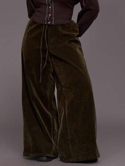 MUSERA Plus Size Suede Elasticated Tie Waist Straight Leg Jeans  Everyday Casual Cool Girl Streetwear Uncut