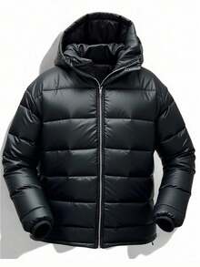 SHEIN Teen Boys' Casual Padded Puffer Hooded Zip-Up Jacket, All-Match Versatile Winter Coat, Quilted Design, Suitable For Commuting, School, Daily Casual, Travel, Outdoor, Party, Sports, Fall Autumn And Winter Coat - Black - View 1