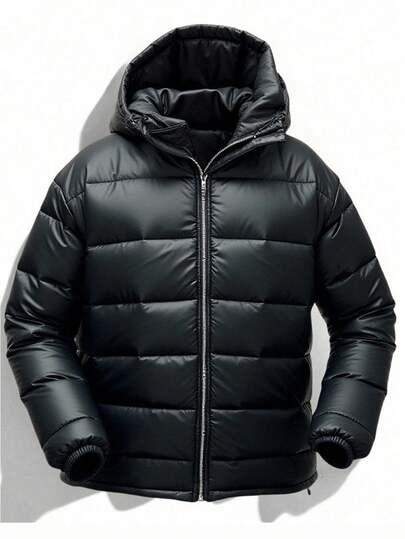 SHEIN Tonårspojkars casual jacka med huva och dragkedja, matchande mångsidig vinterkappa, quiltad design, lämplig för pendling, skola, vardag, resor, utomhus, fest, sport, höst/vinter