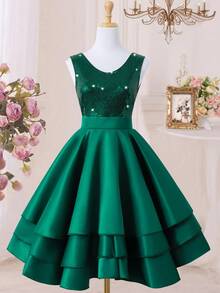 Sparklyn Teen Girls Elegant, Luxurious, Noble, Natural Sequins Beaded, Shiny, Slim-Fit Graduation Ceremony, Banquet, Ball Gown, Green Tulle Dress For Teenagers And Young Girls - Green - View 1