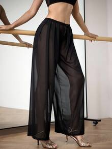Menodora SHEIN Sport Women's Loose Semi-Sheer Black Sports Pants For Workout & Outdoor Activities - Black - View 6