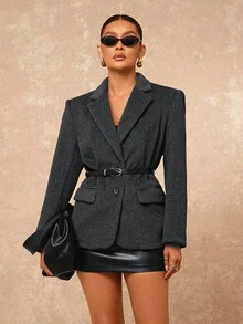 Lumalex Fall Winter Oversized Padded Shoulder Loose Women's Blazer Elegant Black Elegant Glamour Elegant New Style Women Luxury Prom Gathering Party Banquet Modest Old Money Coquette Glitter Holiday Party Rave Festival Outing Vacation Hot Outdoor Richly Layered Wedding Season Banquet Christmas New Year - Coffee Brown - View 8