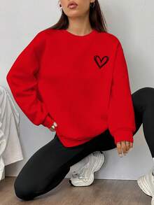 SHEIN EZwear Bộ 2 áo nỉ cổ tròn rộng in họa tiết trái tim và quần legging bó, Thu/Đông - Nhiều màu - Xem 5