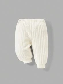 SHEIN 新生兒女寶寶純色荷葉邊縫紋Raglan袖上衣和褲子，配頭帶，3件套，薄布料 - 白色 - 查看 7