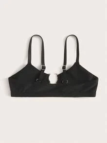 Swim Vcay Summer Beach Ring Linked Bikini Top - Black - View 2