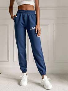 EURMUSE Women's Letter Printed Sweatpants - Royal Blue - View 3
